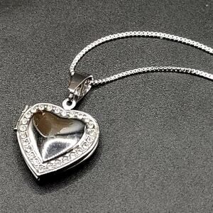 925 Silver Necklace w/ Heart Locket CZ Halo Women's Anniversary Valentines Gift